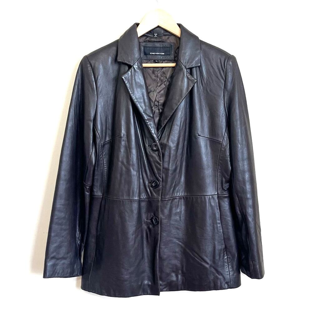 Vintage Jones New York Leather Womens Jacket Size M Brown Classic 90s Biker Moto